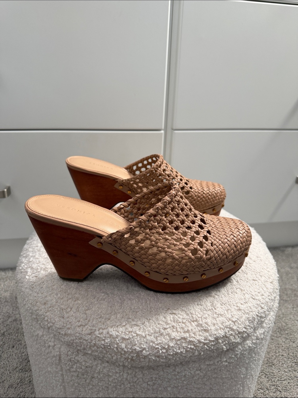 Veronica Beard Woven Tan Clog Mules - Picture 2 of 8